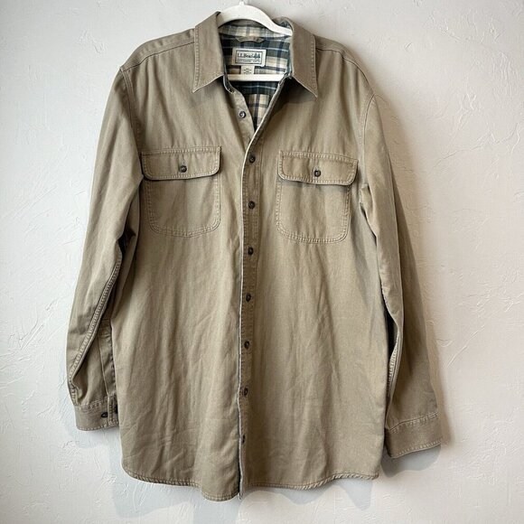 LL Bean Brown Flannel Shirt Jacket L Tall VTG Outdoor Retro Utility Gorpcore 90s - Picture 1 of 6